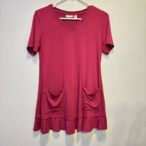 LOGO by Lori Goldstein Ruffle Hem Short Sleeve Pockets Tunic Top | Size XS